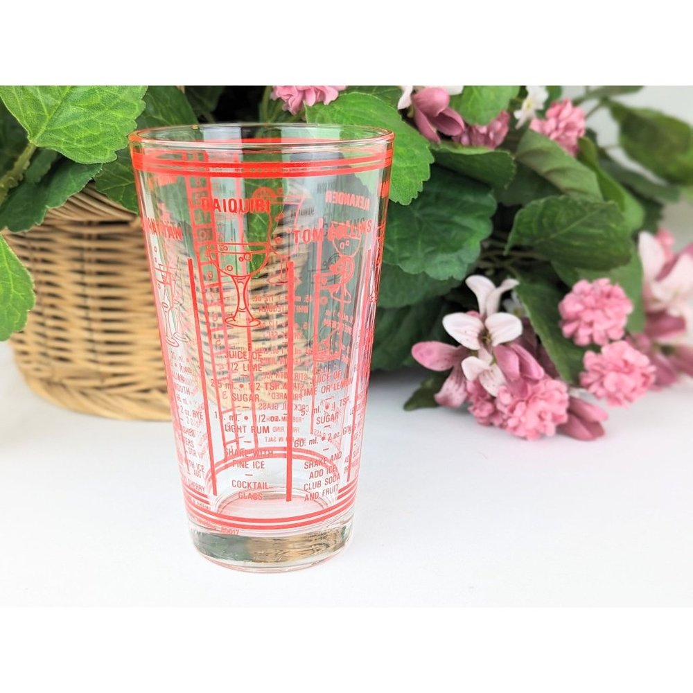 Clear Cocktail Recipe Mixing Glass Mixology Measuring Cup Vintage MCM Barware